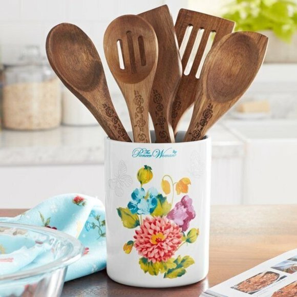 The Pioneer Woman Kitchen The Pioneer Woman Blooming Bouquet 6piece Utensil Stoneware Crock